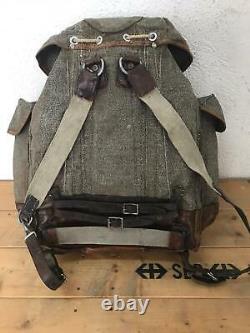 1943 Swiss Army Military Backpack Rucksack Canvas Leather Vintage