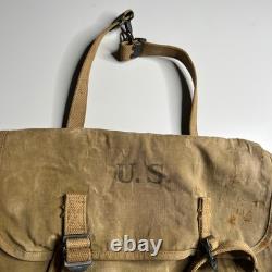 1943 Vintage U. S. Army Canvas Field Pack Bag Khaki Military Gear WWII Utility