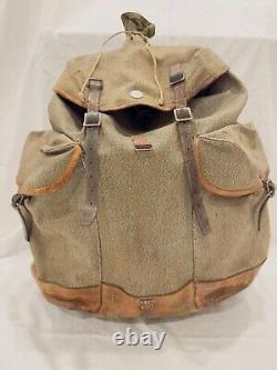 1947 Swiss Army Military Backpack Rucksack Vintage Salt & Pepper Canvas Leather