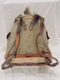 1947 Swiss Army Military Backpack Rucksack Vintage Salt & Pepper Canvas Leather