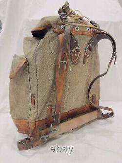 1947 Swiss Army Military Backpack Rucksack Vintage Salt & Pepper Canvas Leather