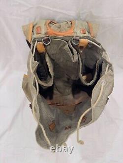 1947 Swiss Army Military Backpack Rucksack Vintage Salt & Pepper Canvas Leather