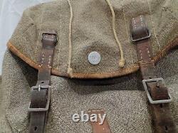 1947 Swiss Army Military Backpack Rucksack Vintage Salt & Pepper Canvas Leather