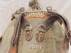 1947 Swiss Army Military Backpack Rucksack Vintage Salt & Pepper Canvas Leather