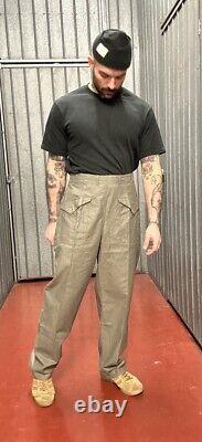 1950s 60s Swedish army fatigue pants wide baggy legs military surplus W30 Small