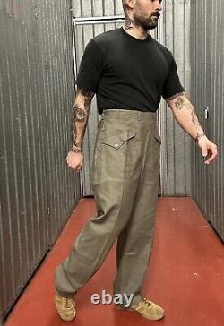 1950s 60s Swedish army fatigue pants wide baggy legs military surplus W30 Small