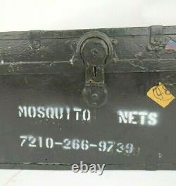 1950s Green Army Military Supply Crate Trunk Mosquito Nets Wood & Metal Surplus