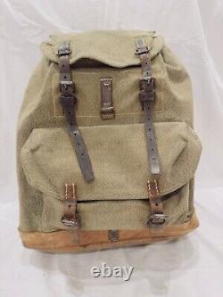 1953 Swiss Army Military Backpack Rucksack Vintage Salt & Pepper Leather Canvas