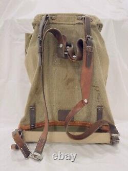 1953 Swiss Army Military Backpack Rucksack Vintage Salt & Pepper Leather Canvas