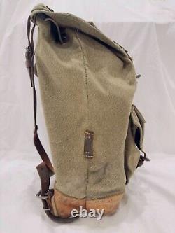 1953 Swiss Army Military Backpack Rucksack Vintage Salt & Pepper Leather Canvas