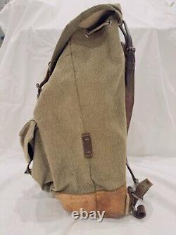 1953 Swiss Army Military Backpack Rucksack Vintage Salt & Pepper Leather Canvas