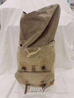 1953 Swiss Army Military Backpack Rucksack Vintage Salt & Pepper Leather Canvas