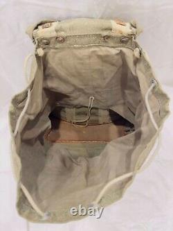 1953 Swiss Army Military Backpack Rucksack Vintage Salt & Pepper Leather Canvas