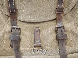 1953 Swiss Army Military Backpack Rucksack Vintage Salt & Pepper Leather Canvas