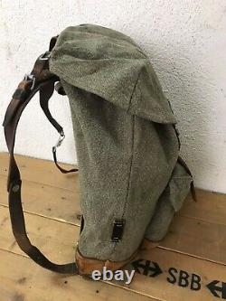 1960 Excellent Condition Swiss Army Military Backpack Rucksack Leather Vintage