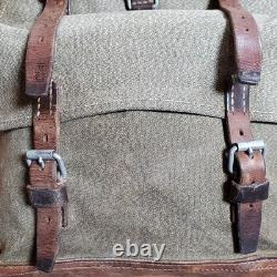 1960 Swiss Army Salt & Pepper Rucksack Canvas Leather J Ruch Bulach Backpack