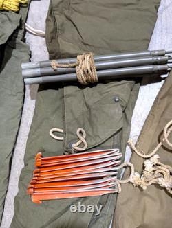 1960s US Army Military Issue Shelter Half Pup Tents With Stakes Poles