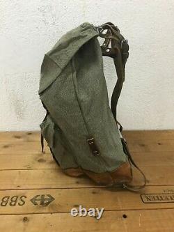1961 Good Condition Swiss Army Military Backpack Rucksack Canvas Leather Vintage
