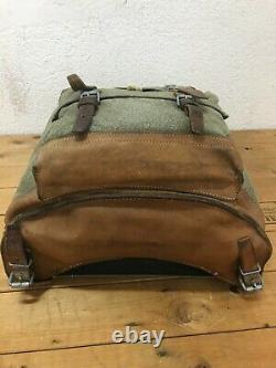 1961 Good Condition Swiss Army Military Backpack Rucksack Canvas Leather Vintage