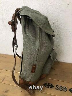 1965 Excellent Condition Swiss Army Military Backpack Rucksack Leather Vintage