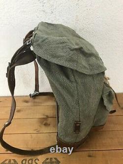 1965 Good Condition Swiss Army Military Backpack Rucksack Canvas Leather Vintage