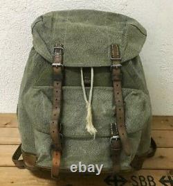 1966 Excellent Condition Swiss Army Military Backpack Rucksack Leather Vintage
