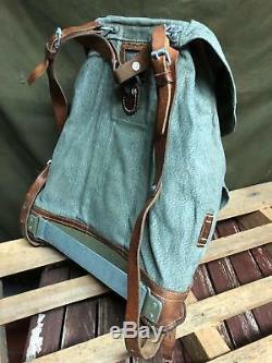 1966 Good Condition Swiss Army Military Backpack Rucksack Canvas Leather Vintage