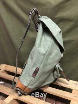 1966 Good Condition Swiss Army Military Backpack Rucksack Canvas Leather Vintage