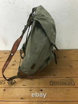 1969 Good Condition Swiss Army Military Backpack Rucksack Canvas Leather Vintage