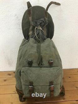 1969 Good Condition Swiss Army Military Backpack Rucksack Canvas Leather Vintage