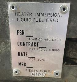 1976 Military Surplus Immersion Water Heater Liquid Fuel Us Army 35,000 Btu