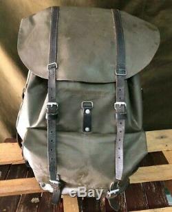 1986 Swiss Army Military Waterproof Leather Canvas Backpack Rucksack Vintage