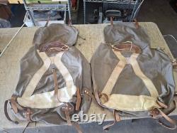 2 Qty. Vintage Swedish Army Military Canvas Leather Backpack Rucksack 3 Crown