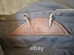 2 Qty. Vintage Swedish Army Military Canvas Leather Backpack Rucksack 3 Crown