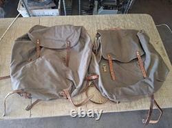 2 Qty. Vintage Swedish Army Military Canvas Leather Backpack Rucksack 3 Crown