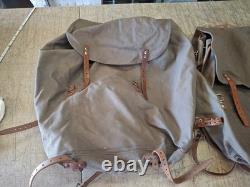 2 Qty. Vintage Swedish Army Military Canvas Leather Backpack Rucksack 3 Crown