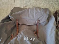 2 Qty. Vintage Swedish Army Military Canvas Leather Backpack Rucksack 3 Crown