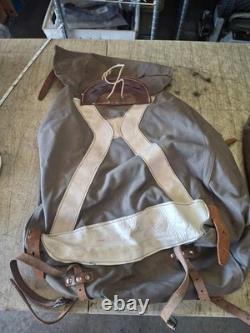 2 Qty. Vintage Swedish Army Military Canvas Leather Backpack Rucksack 3 Crown
