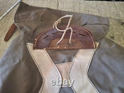 2 Qty. Vintage Swedish Army Military Canvas Leather Backpack Rucksack 3 Crown