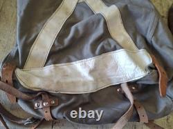 2 Qty. Vintage Swedish Army Military Canvas Leather Backpack Rucksack 3 Crown