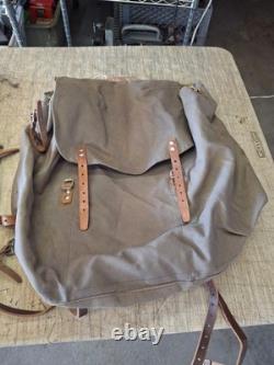 2 Qty. Vintage Swedish Army Military Canvas Leather Backpack Rucksack 3 Crown