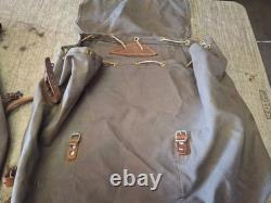 2 Qty. Vintage Swedish Army Military Canvas Leather Backpack Rucksack 3 Crown