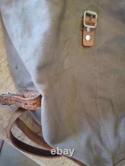 2 Qty. Vintage Swedish Army Military Canvas Leather Backpack Rucksack 3 Crown
