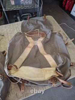 2 Qty. Vintage Swedish Army Military Canvas Leather Backpack Rucksack 3 Crown