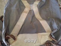2 Qty. Vintage Swedish Army Military Canvas Leather Backpack Rucksack 3 Crown