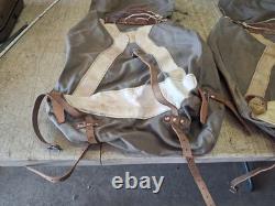 2 Qty. Vintage Swedish Army Military Canvas Leather Backpack Rucksack 3 Crown