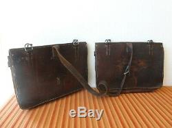 2x Perfect Swiss Army Military Big saddle Leather bag CH Rarity Motorcycle WW2