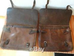 2x Perfect Swiss Army Military Big saddle Leather bag CH Rarity Motorcycle WW2
