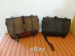 2x Vintage Swiss Army Military Big saddle Leather bag CH Rarity Motorcycle WW2