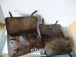 2x Vintage Swiss Army Military Big saddle Leather bag Rarity Motorcycle 1937 WW2